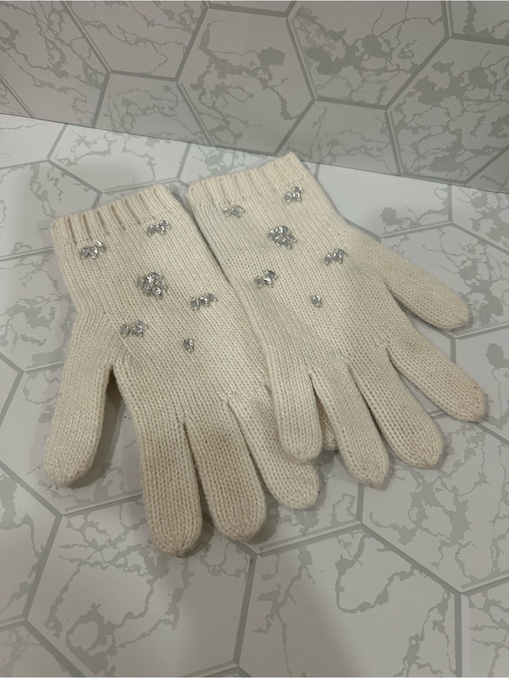 Banana Republic Cream Knit Gloves with Crystal Accents